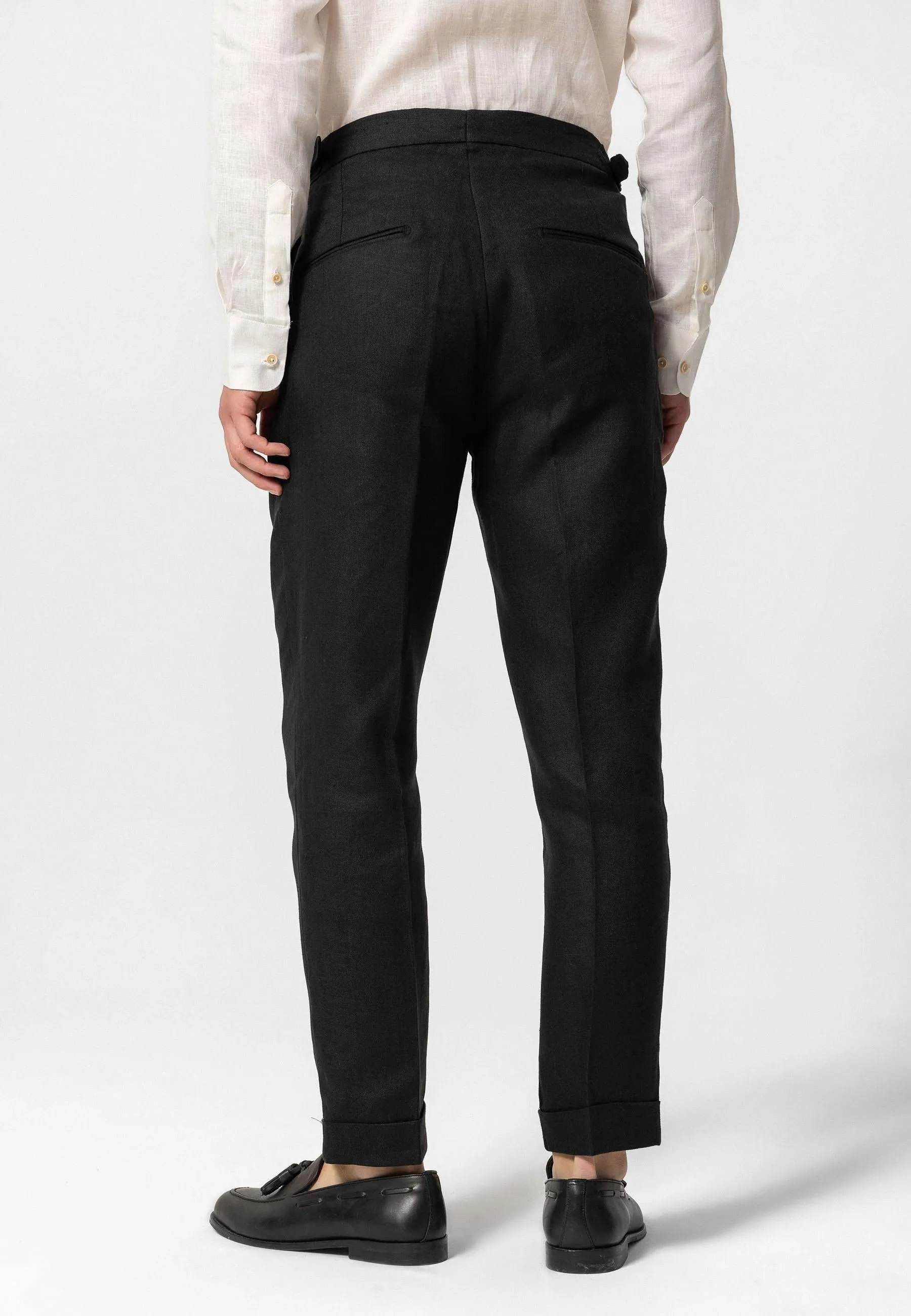 Men's Black High-Waist 100% Linen Pleated Pants - Wessi sold by Wessi product image thumbnail 5