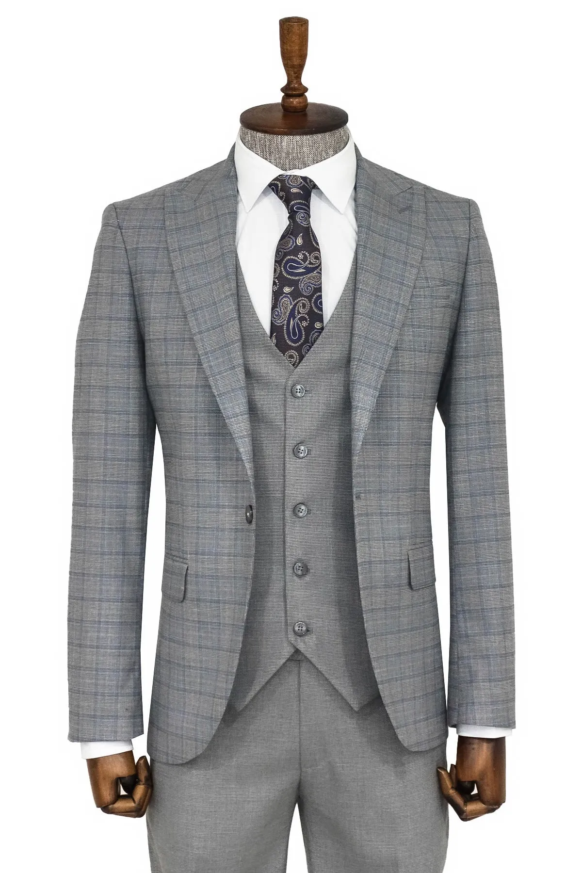 Checked Slim Fit Grey Men Suit - Wessi sold by Wessi