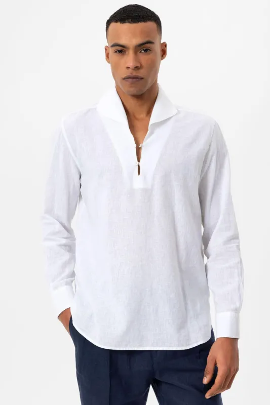 Men's White Camp Collar Button-Down Shirt - Wessi sold by Wessi