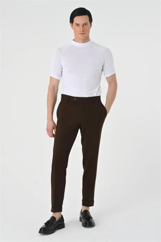 Men's Dark Brown Regular Fit Double Leg  Trousers - Wessi sold by Wessi