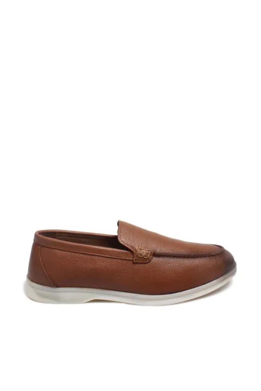 Men's Brown Pebbled Leather Slip-On Loafers with White Sole - Wessi sold by Wessi