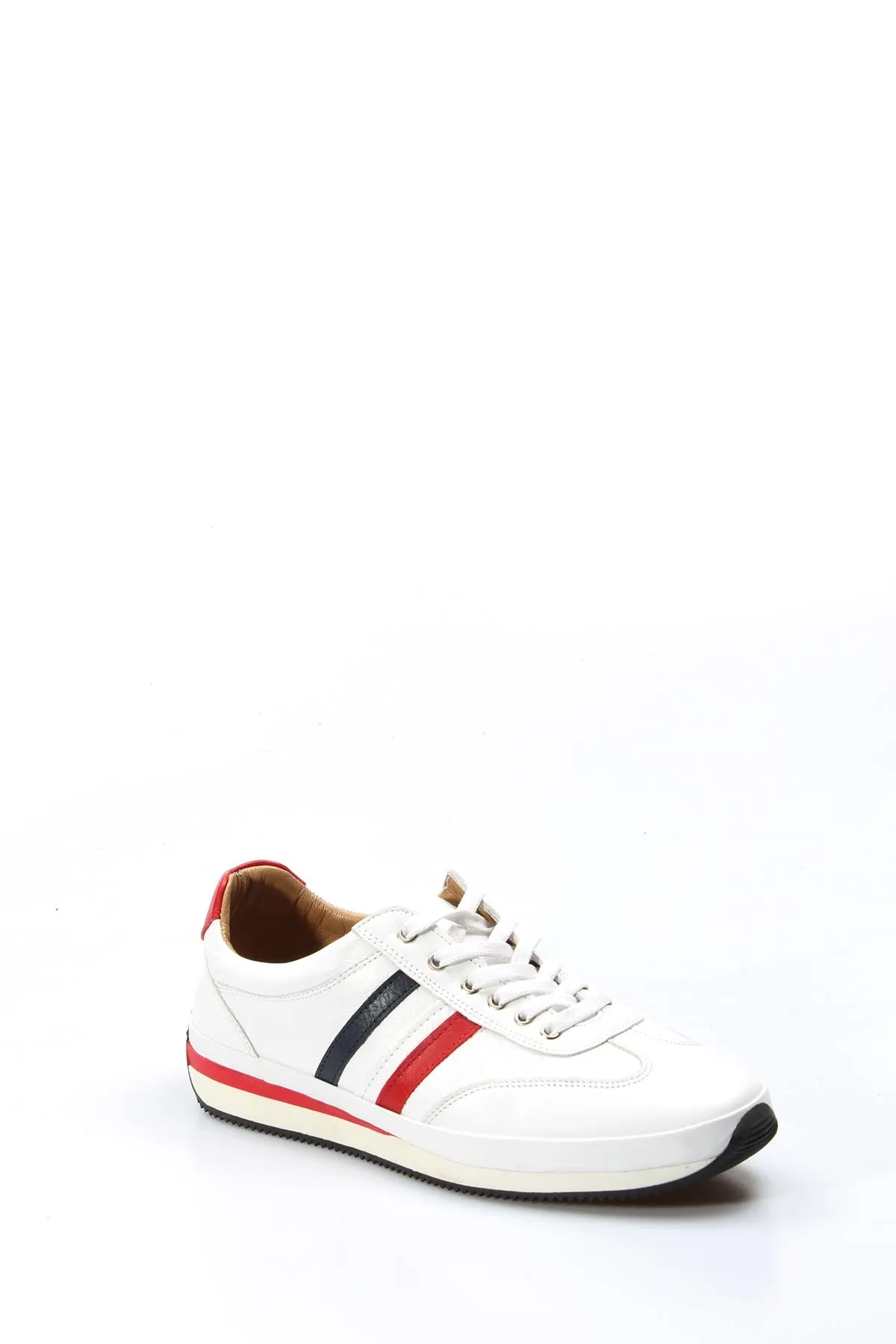 Men's White Leather Sneakers with Red and Navy Stripes - Wessi sold by Wessi product image thumbnail 4