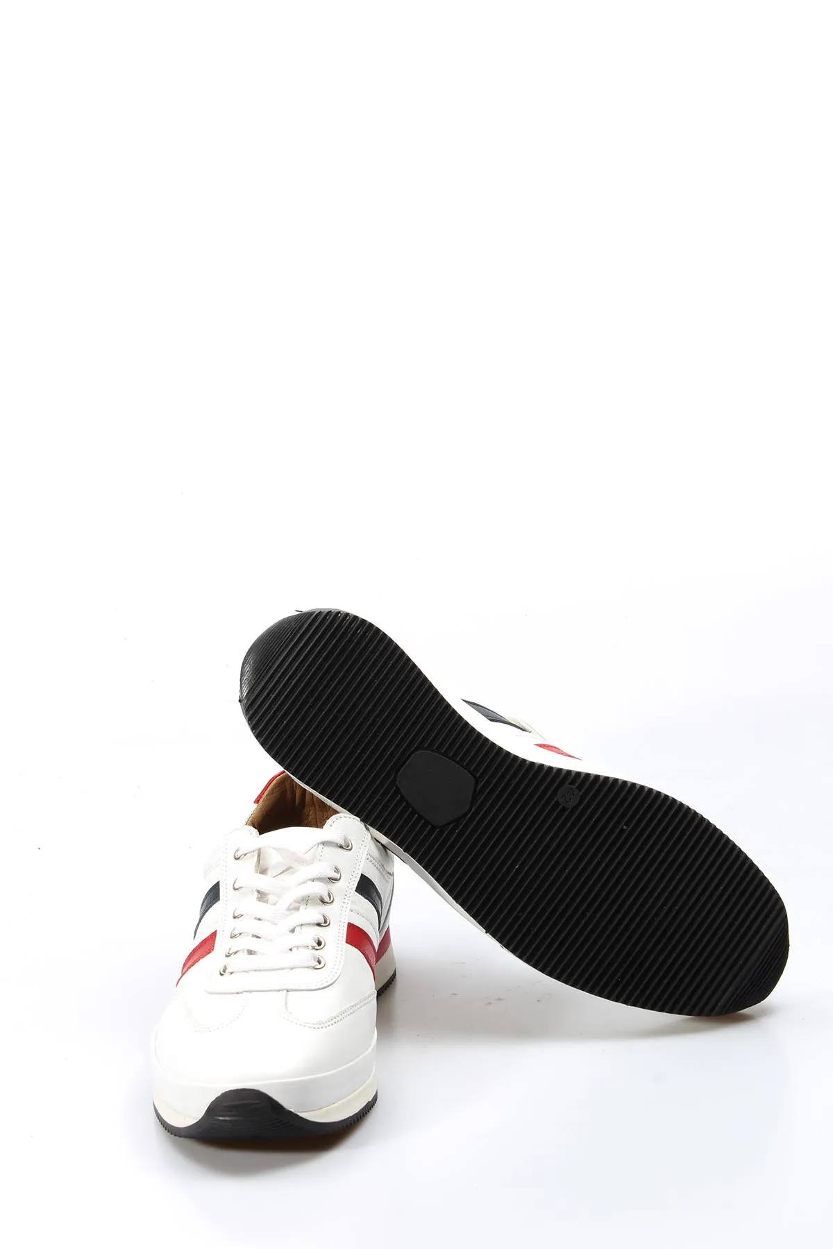 Men's White Leather Sneakers with Red and Navy Stripes - Wessi sold by Wessi product image thumbnail 5