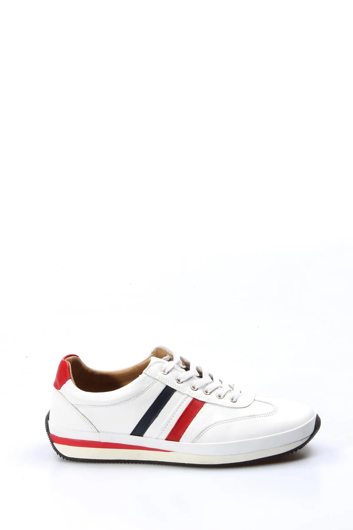 Men's White Leather Sneakers with Red and Navy Stripes - Wessi sold by Wessi product image thumbnail 2
