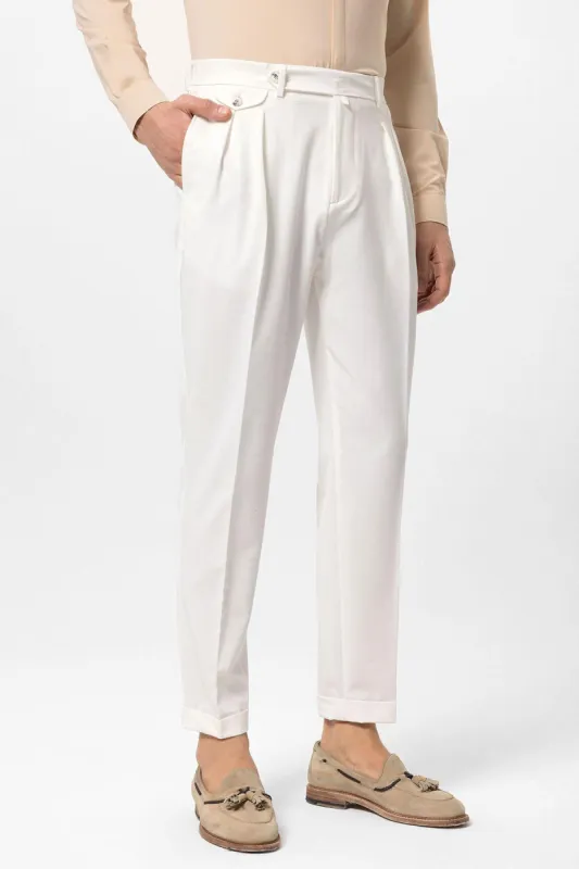 Ecru Pleated High Waist Men's Trousers - Wessi sold by Wessi