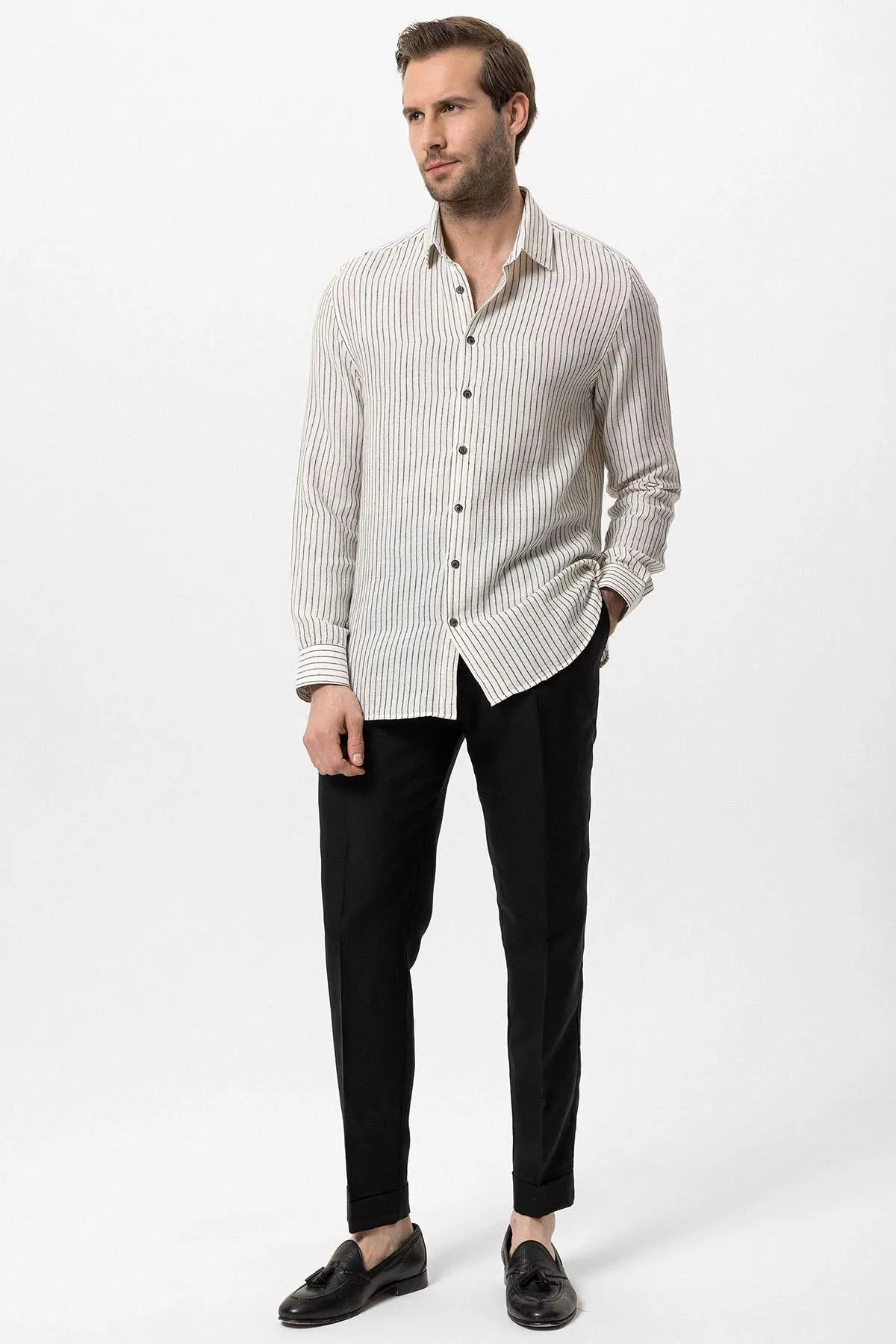 Men's Black Cotton Striped Shirt - Wessi sold by Wessi product image thumbnail 3