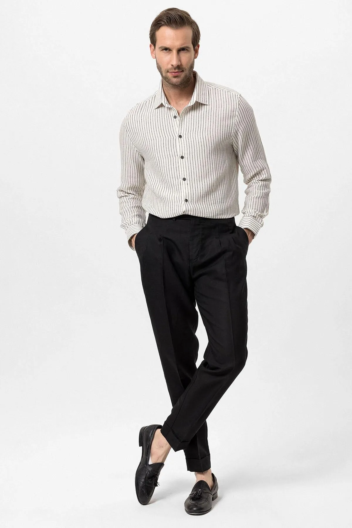 Men's Black Cotton Striped Shirt - Wessi sold by Wessi product image thumbnail 4