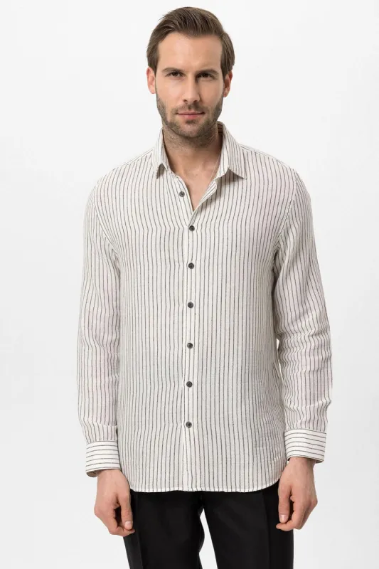 Men's Black Cotton Striped Shirt - Wessi sold by Wessi