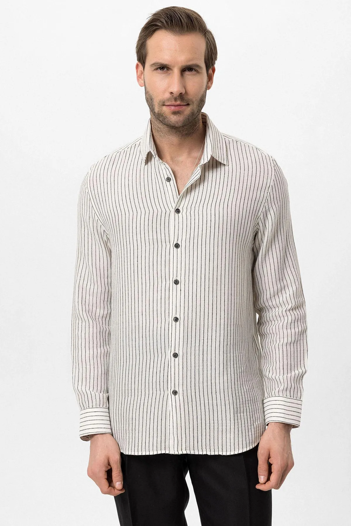 Men's Black Cotton Striped Shirt - Wessi sold by Wessi