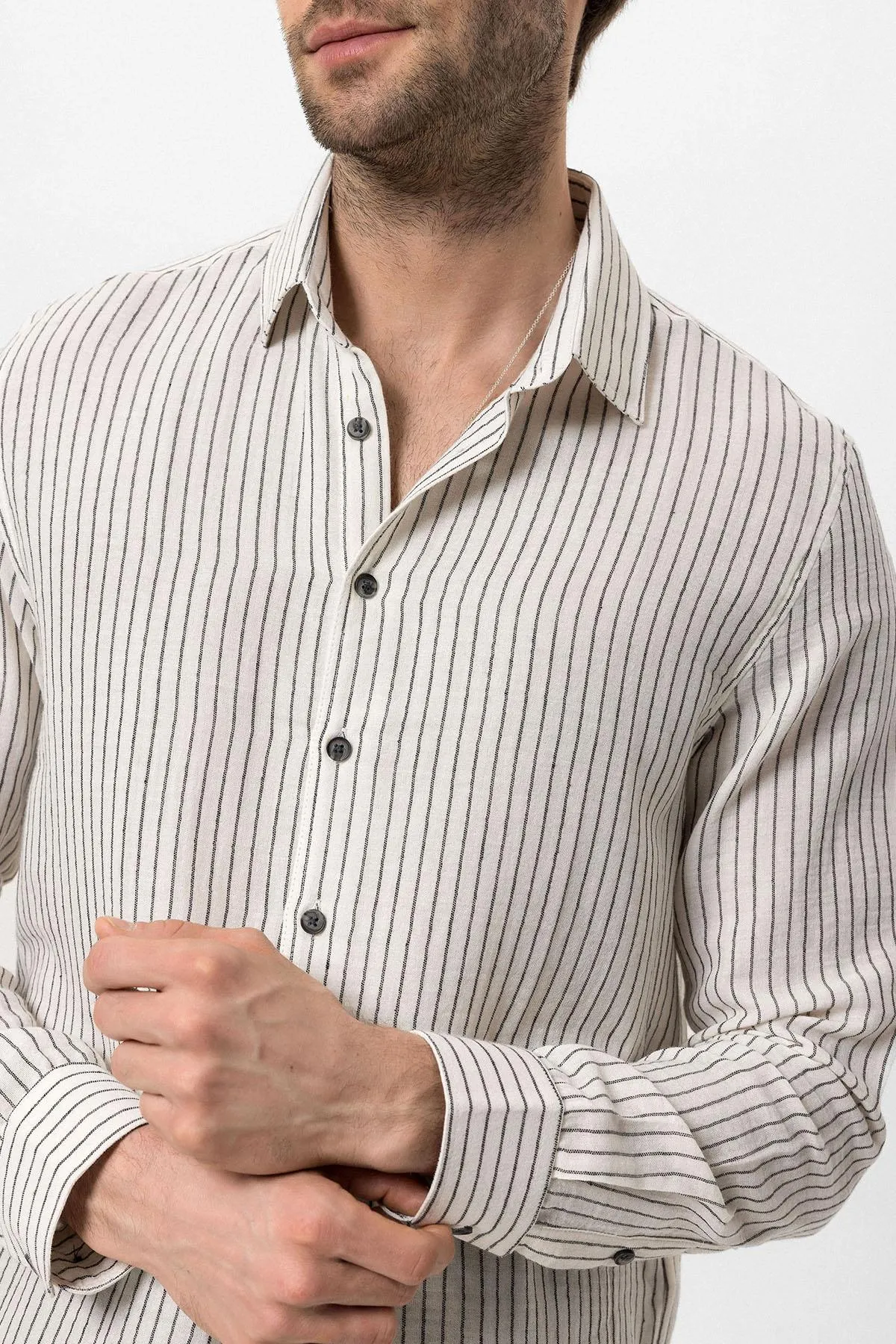 Men's Black Cotton Striped Shirt - Wessi sold by Wessi product image thumbnail 5
