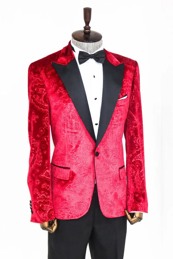 Floral Patterned Velvet Burgundy Men Tuxedo Jacket - Wessi sold by Wessi product image thumbnail 3