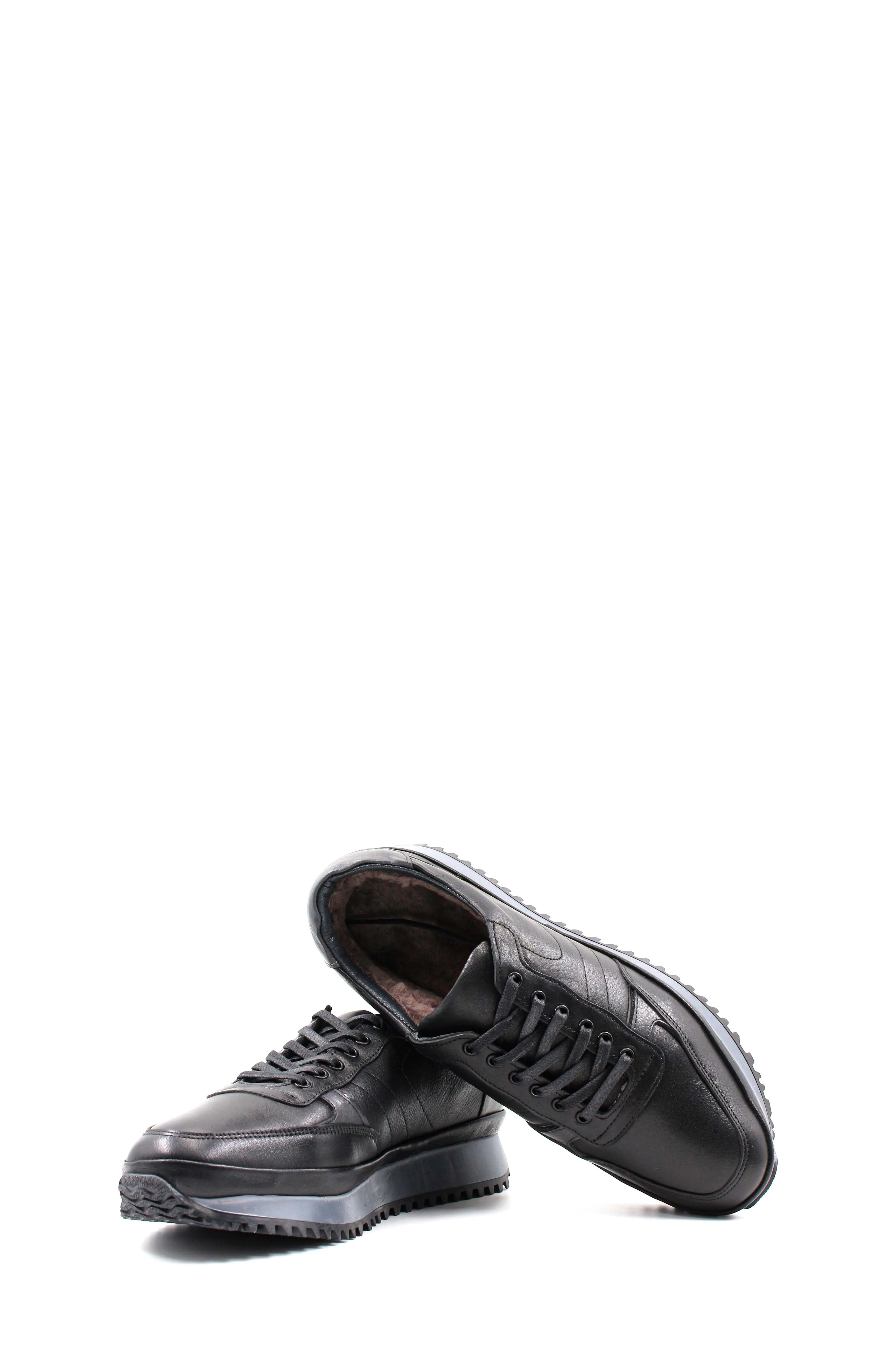 Men's Black Leather Sneakers with Fur Lining and Thick Sole - Wessi sold by Wessi product image thumbnail 4