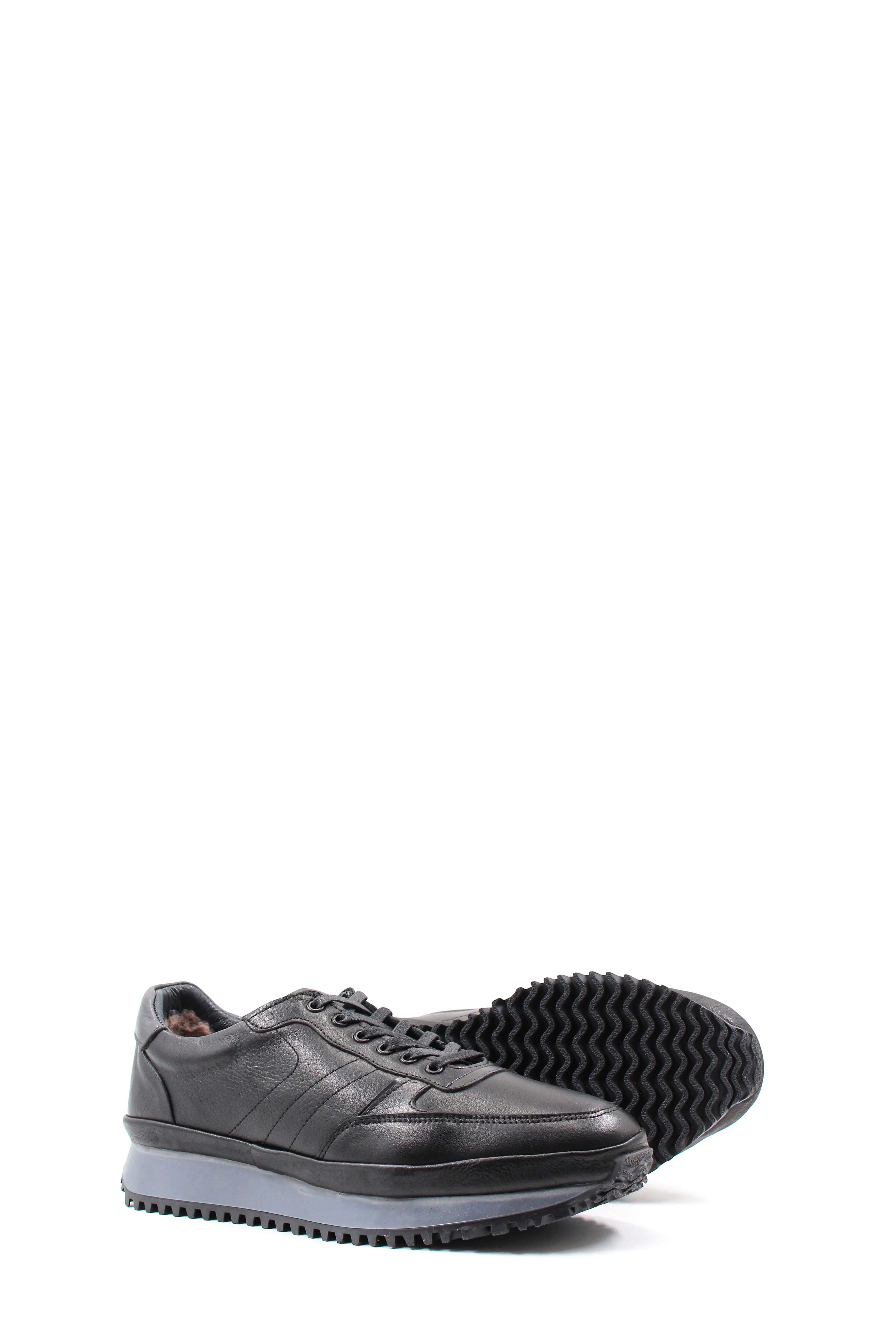 Men's Black Leather Sneakers with Fur Lining and Thick Sole - Wessi sold by Wessi product image thumbnail 3