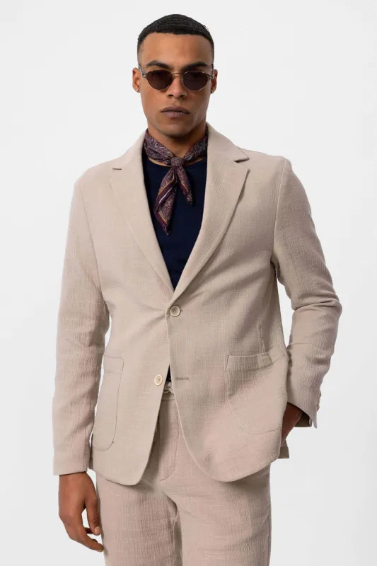 Men's  Beige Plain Pocketed Blazer Jacket - Wessi sold by Wessi
