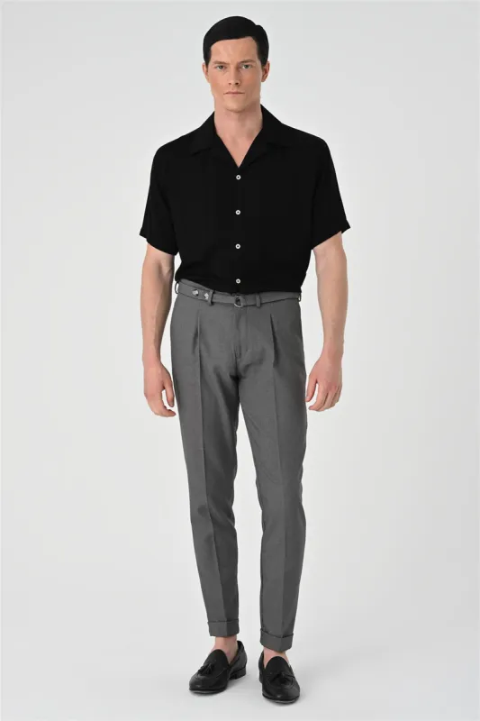 Black Oversized Short Sleeve Men's Shirt with Applique Collar - Wessi sold by Wessi