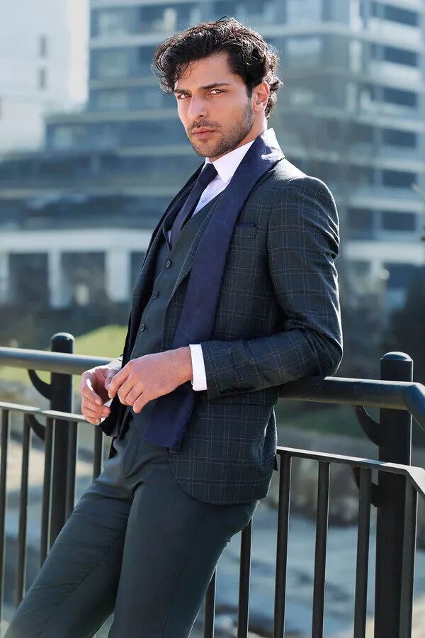 Checked Slim Fit Green Men Suit - Wessi sold by Wessi product image thumbnail 3