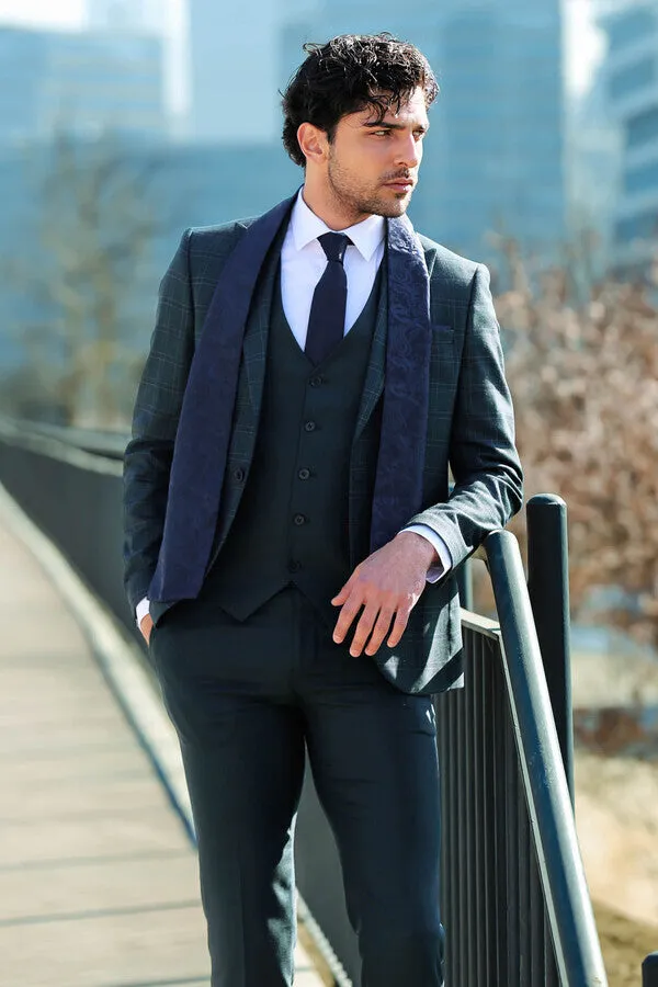 Checked Slim Fit Green Men Suit - Wessi sold by Wessi product image thumbnail 2