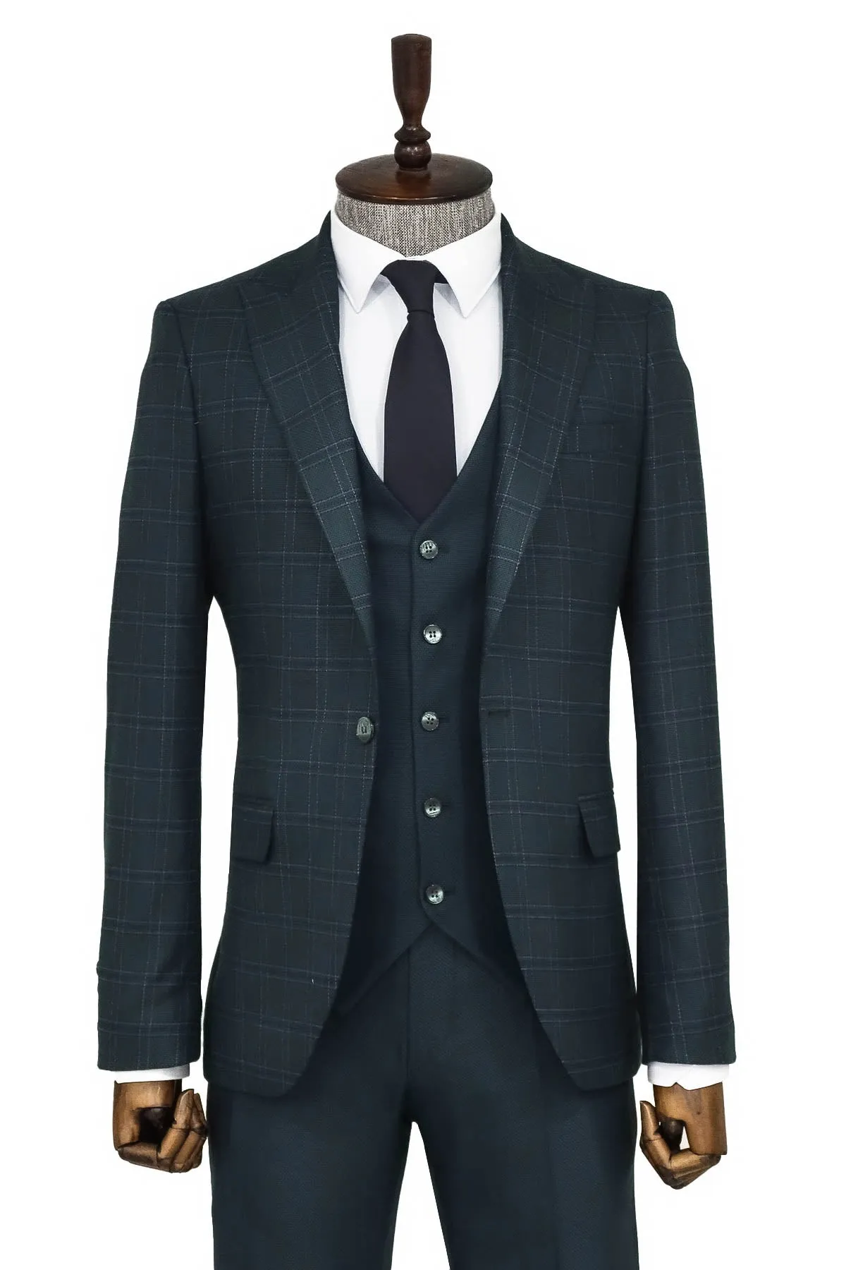 Checked Slim Fit Green Men Suit - Wessi sold by Wessi product image thumbnail 5