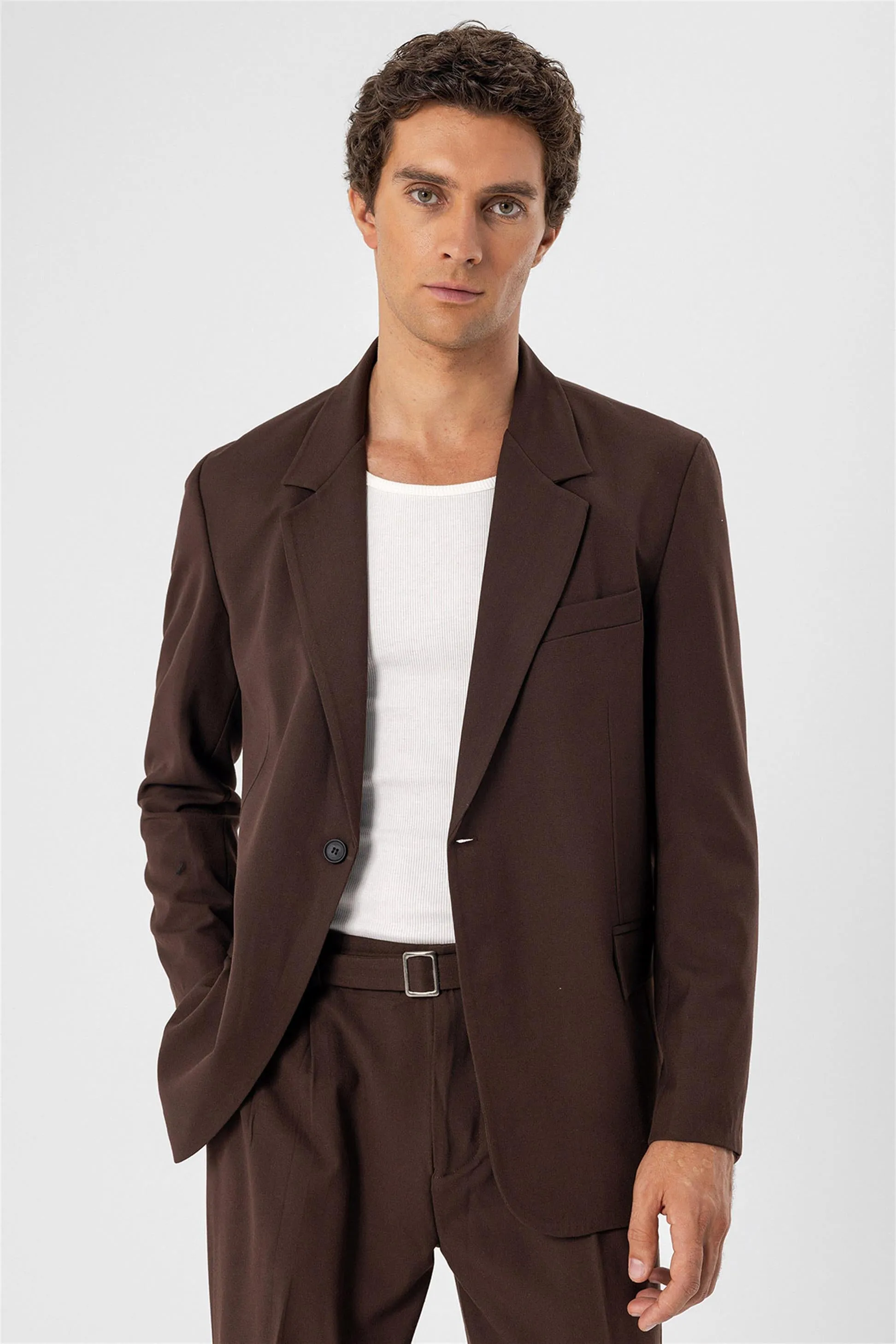 Men's Brown Single Button Closure Slim Fit Jacket - Wessi sold by Wessi product image thumbnail 5