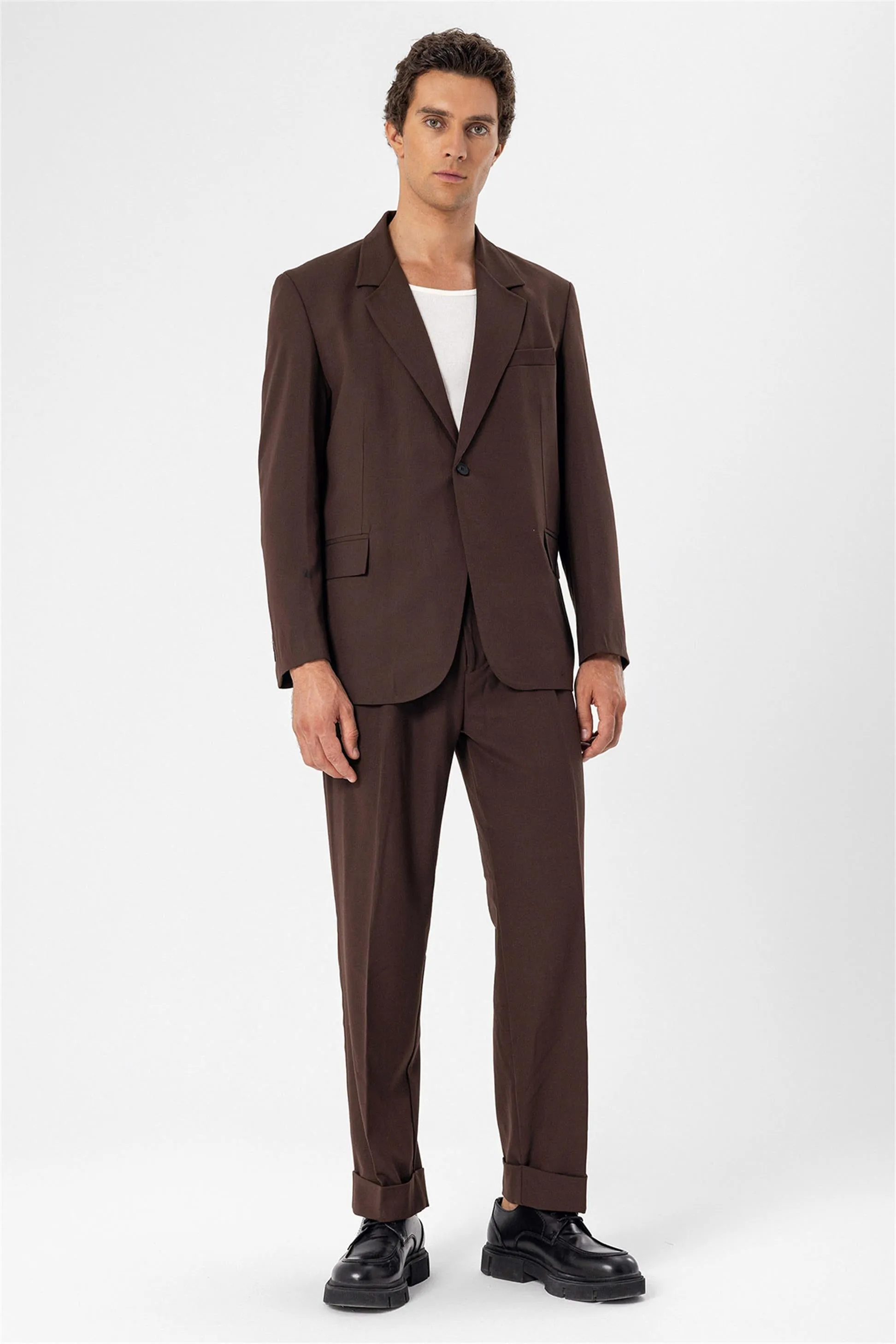 Men's Brown Single Button Closure Slim Fit Jacket - Wessi sold by Wessi product image thumbnail 2