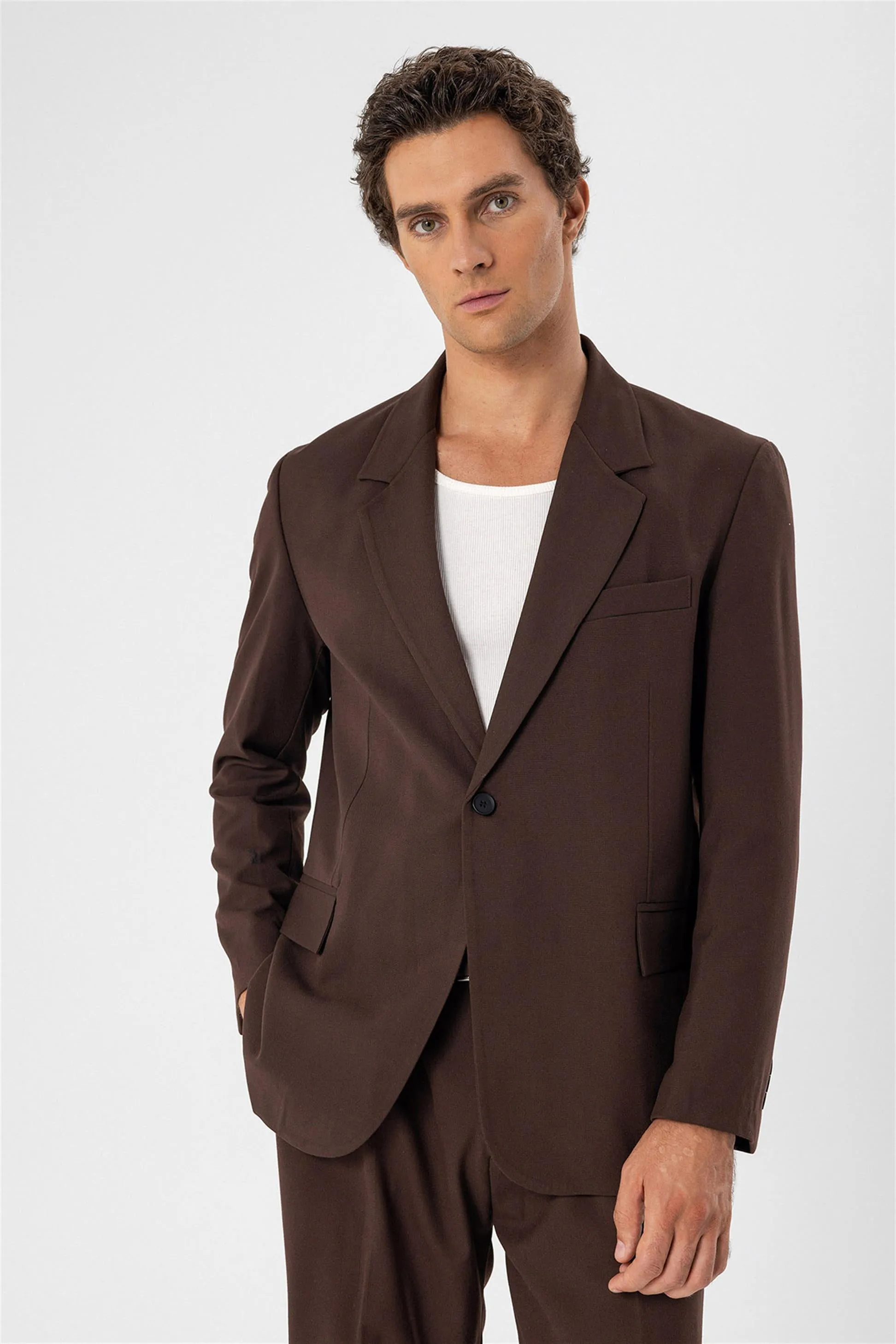 Men's Brown Single Button Closure Slim Fit Jacket - Wessi sold by Wessi product image thumbnail 3