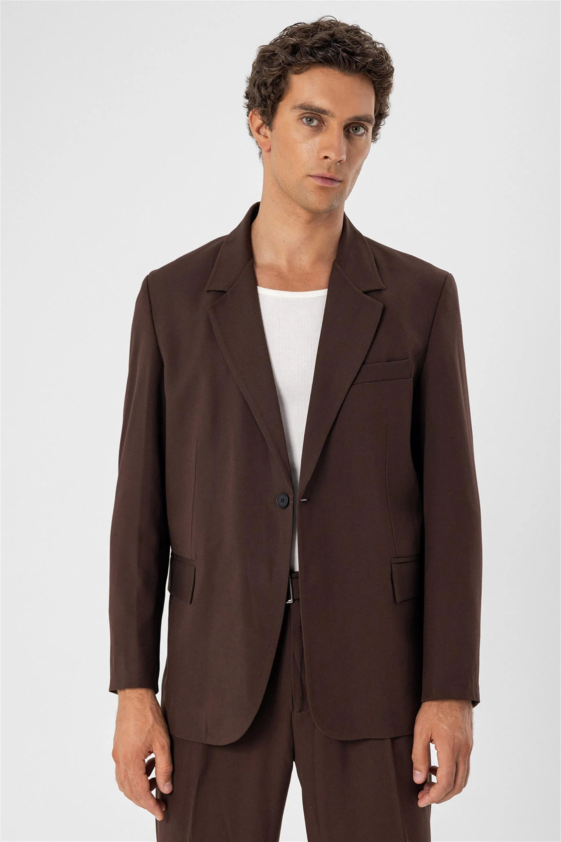 Men's Brown Single Button Closure Slim Fit Jacket - Wessi sold by Wessi product image thumbnail 4