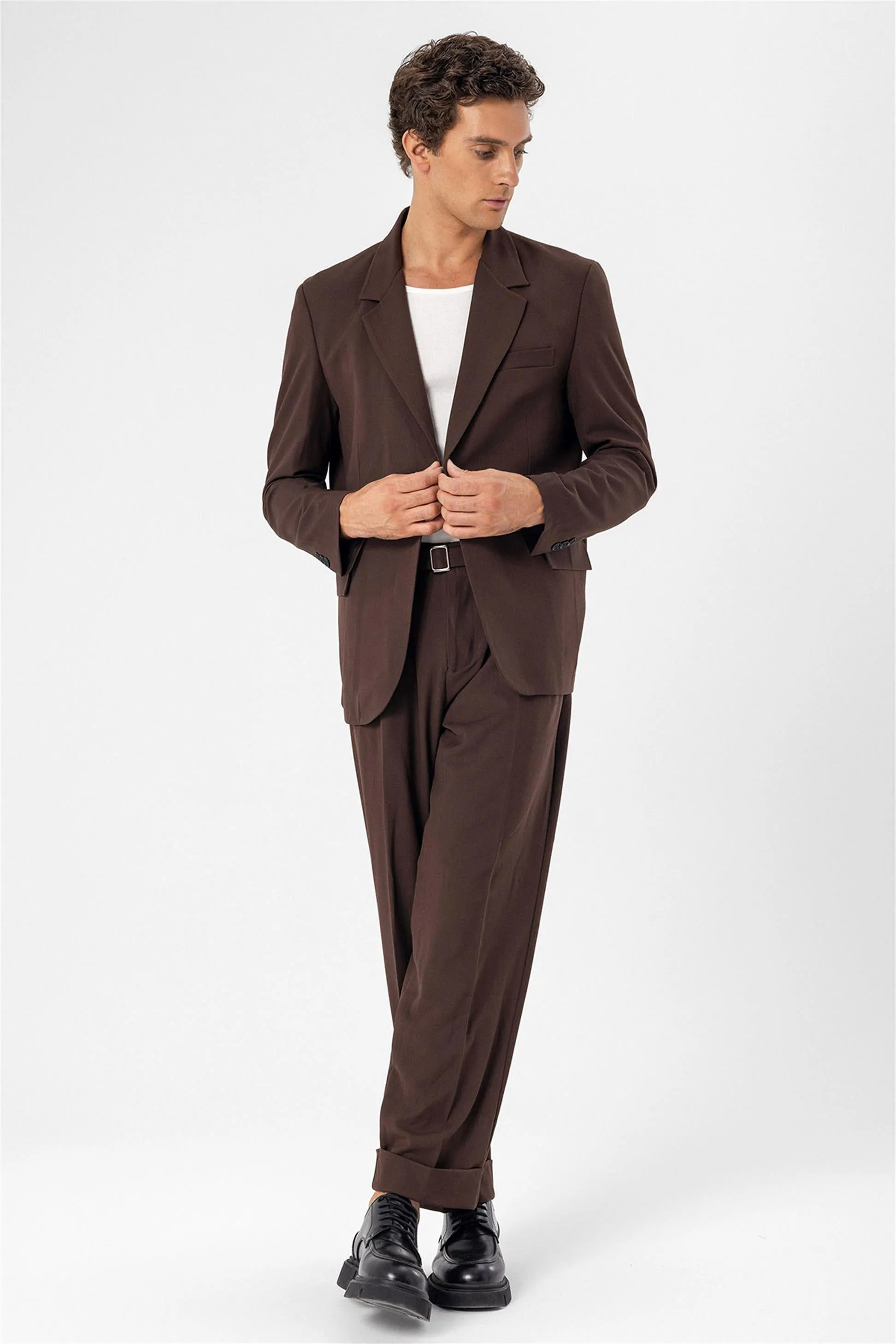 Men's Brown Single Button Closure Slim Fit Jacket - Wessi sold by Wessi