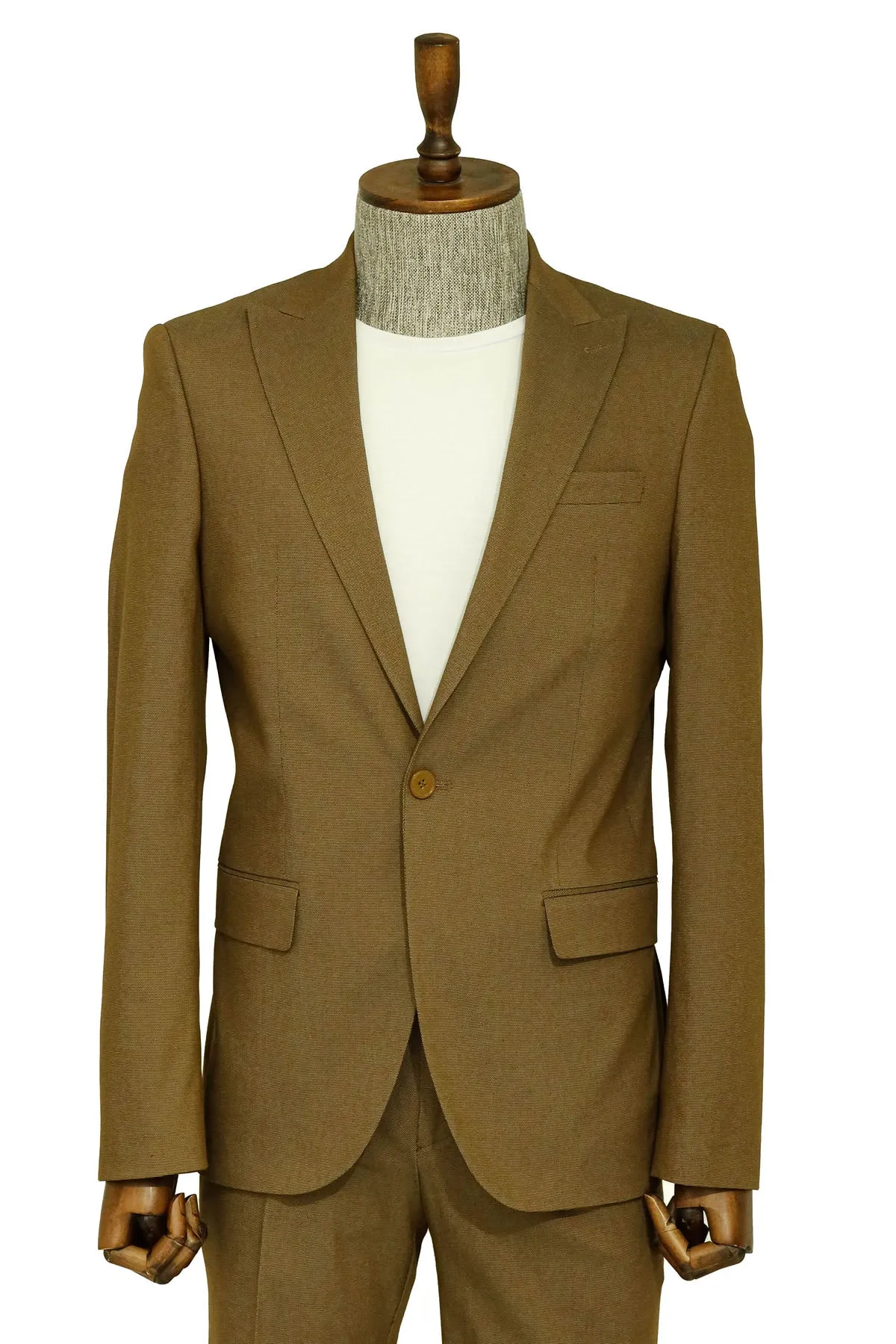 Single Buttons 2 Piece Tan Men Suit - Wessi sold by Wessi