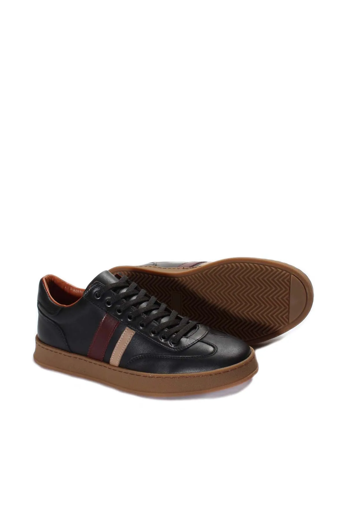 Men's Black Leather Stripe Sneakers-Wessi sold by Wessi product image thumbnail 4