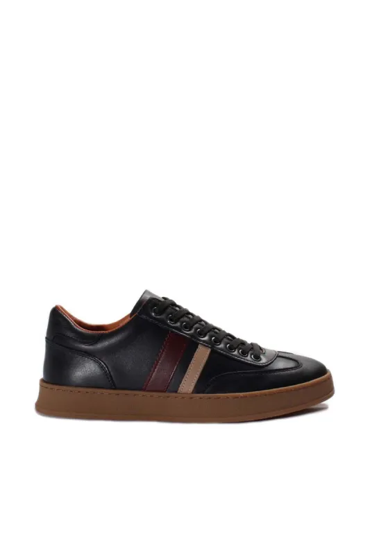 Men's Black Leather Stripe Sneakers-Wessi sold by Wessi