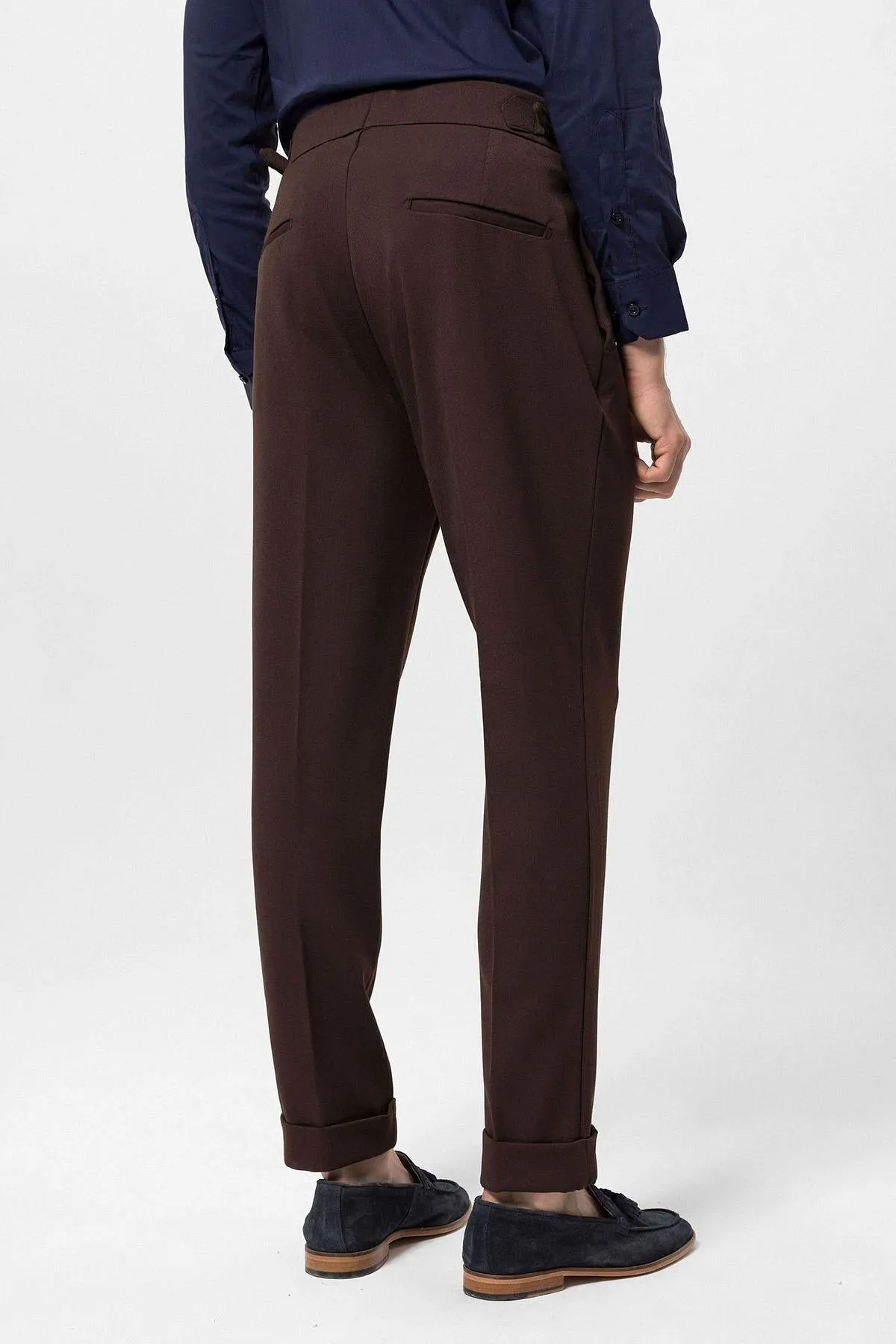 Men's Brown High Waist Pleated Carrot Fit Trousers - Wessi sold by Wessi product image thumbnail 5