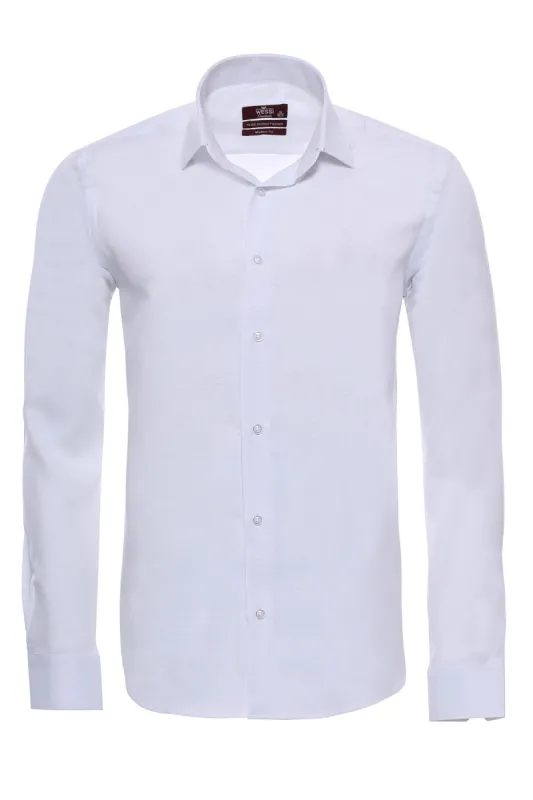 Oxford Patterned Long Sleeves Slim Fit White Men Shirt - Wessi sold by Wessi
