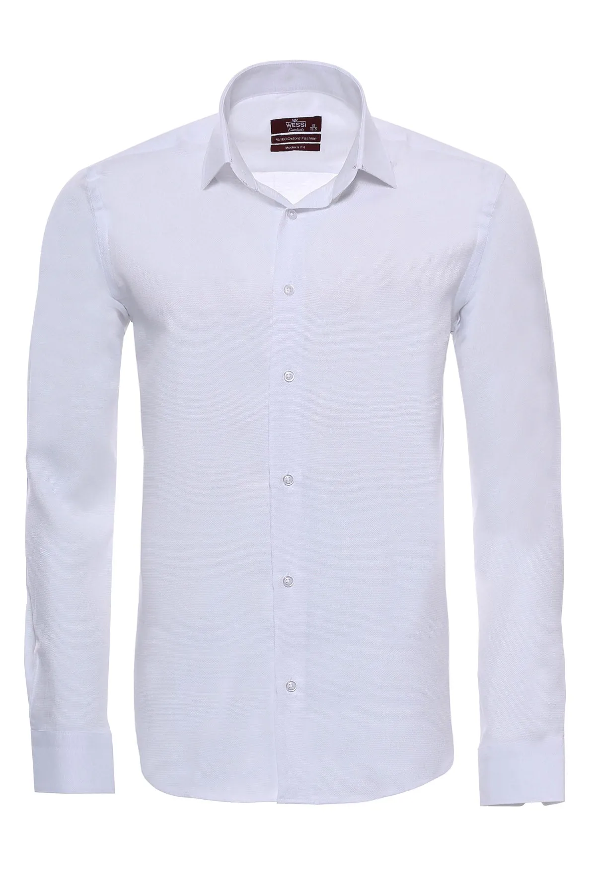 Oxford Patterned Long Sleeves Slim Fit White Men Shirt - Wessi sold by Wessi
