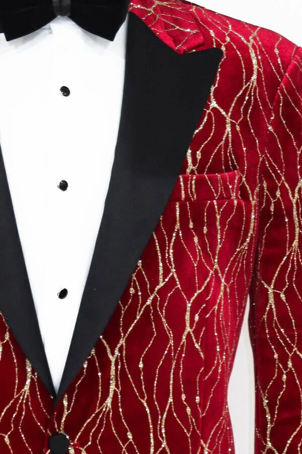 Patterned Burgundy Men Party Tuxedo Blazer - Wessi sold by Wessi product image thumbnail 2