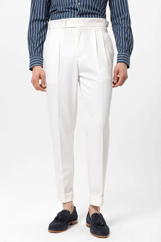 Ecru High Waist Pleated Carrot Fit Men's Trousers - Wessi sold by Wessi