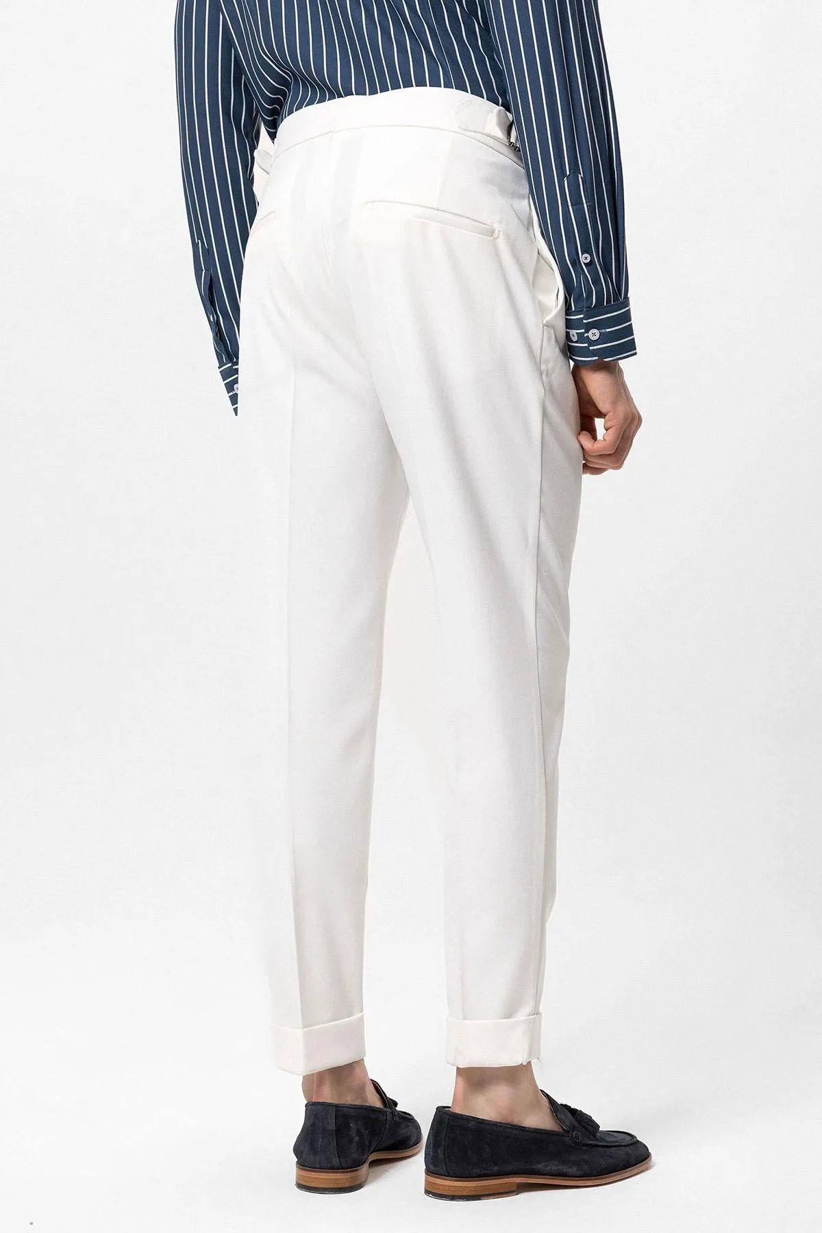 Ecru High Waist Pleated Carrot Fit Men's Trousers - Wessi sold by Wessi product image thumbnail 5