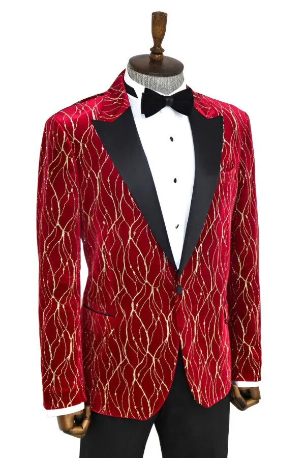 Patterned Burgundy Men Party Tuxedo Blazer - Wessi sold by Wessi product image thumbnail 3
