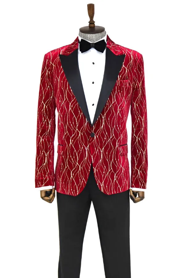 Patterned Burgundy Men Party Tuxedo Blazer - Wessi sold by Wessi product image thumbnail 5