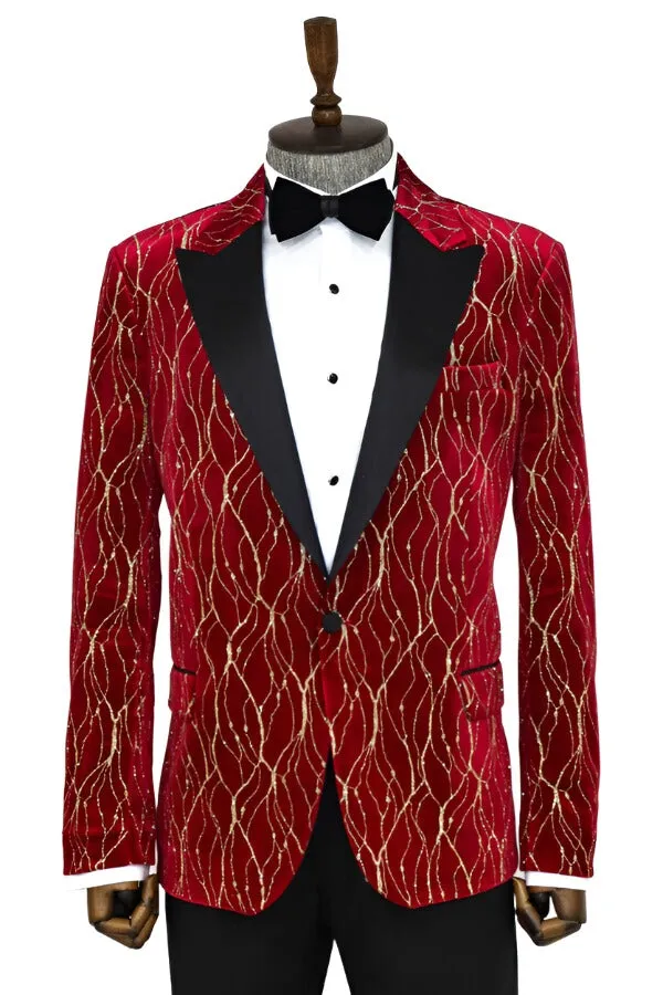 Patterned Burgundy Men Party Tuxedo Blazer - Wessi sold by Wessi product image thumbnail 4