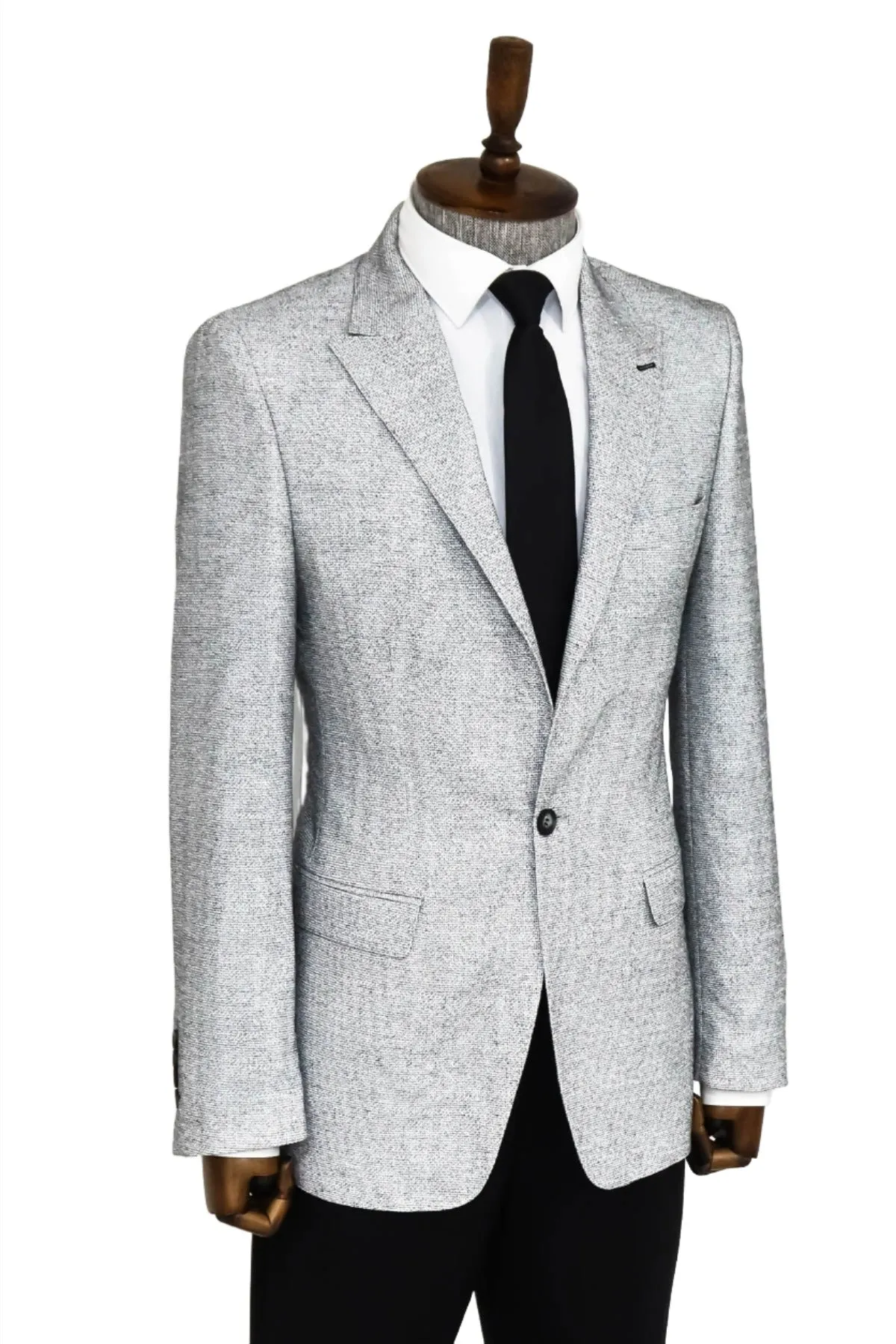 Patterned Slim Fit Grey Men Blazer - Wessi sold by Wessi product image thumbnail 5