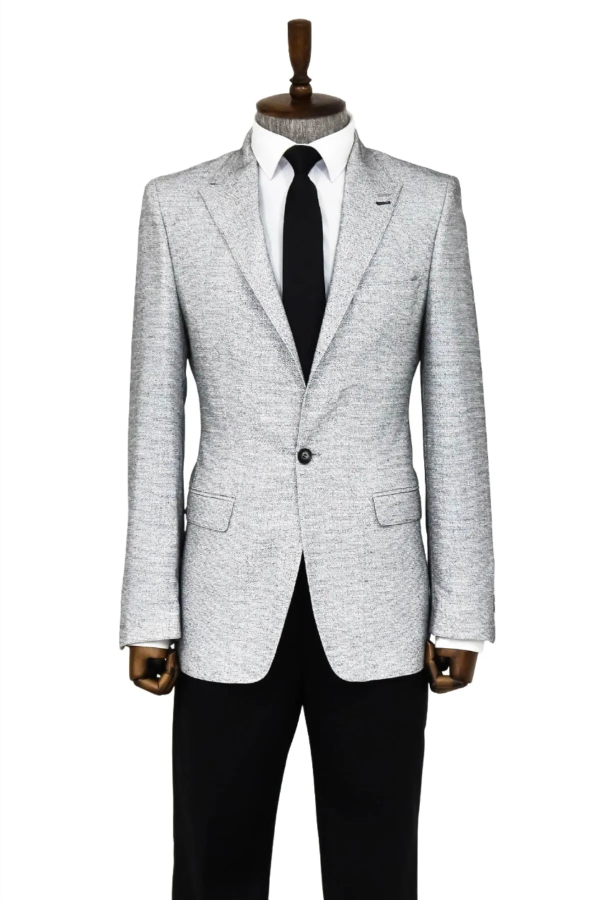 Patterned Slim Fit Grey Men Blazer - Wessi sold by Wessi product image thumbnail 3