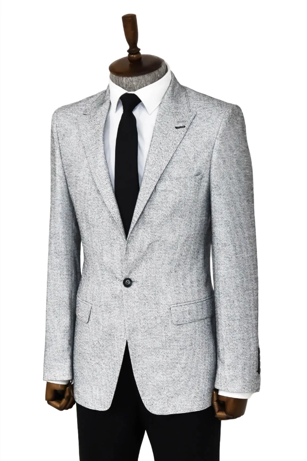 Patterned Slim Fit Grey Men Blazer - Wessi sold by Wessi product image thumbnail 4