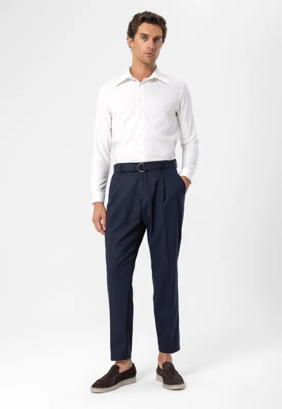Navy Blue High Waist Girdle Closure Men's Trousers - Wessi sold by Wessi