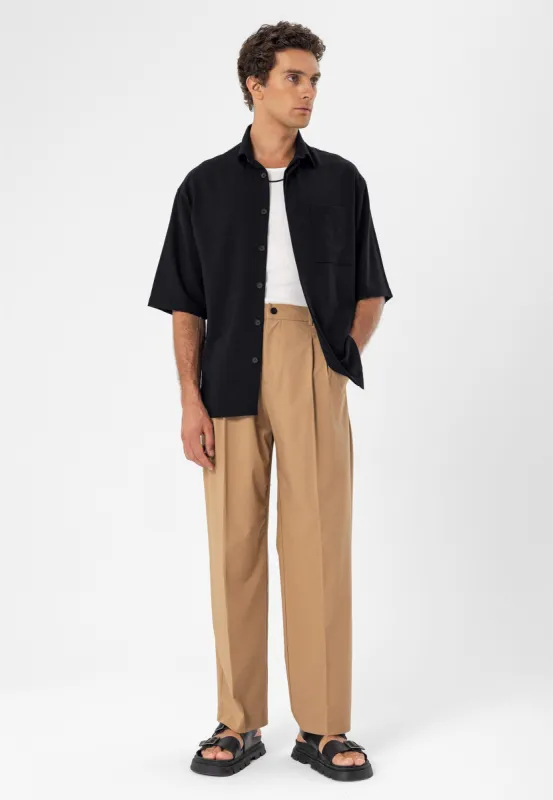 Men's Black Oversize Hidden Button Short Sleeve  Shirt - Wessi sold by Wessi