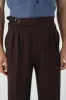 Brown Buckle Detailed Pleated High Waist Men's Trousers - Wessi sold by Wessi