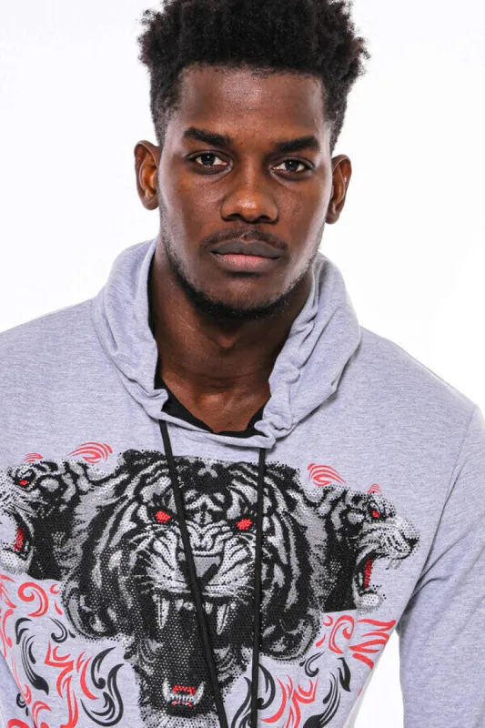 Patterned Hooded Silver Grey Sweatshirt - Wessi sold by Wessi