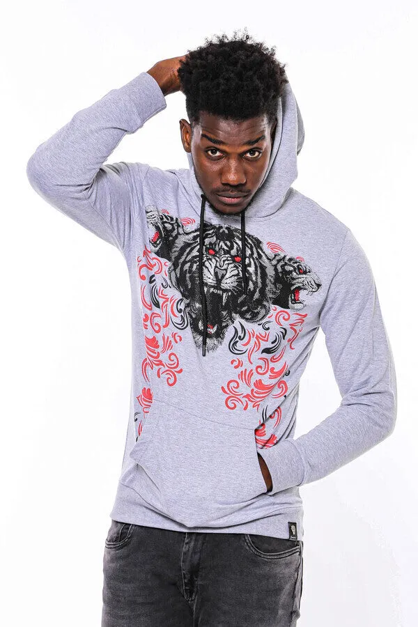 Patterned Hooded Silver Grey Sweatshirt - Wessi sold by Wessi product image thumbnail 2