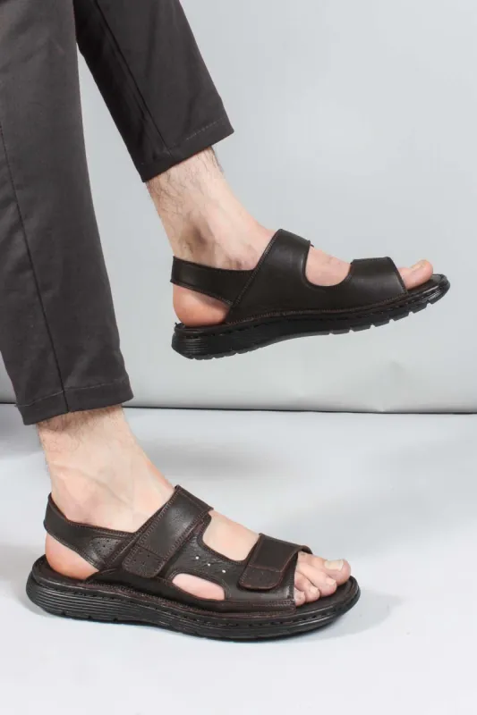 Men's Brown Leather Sandals with Adjustable Straps - Wessi sold by Wessi