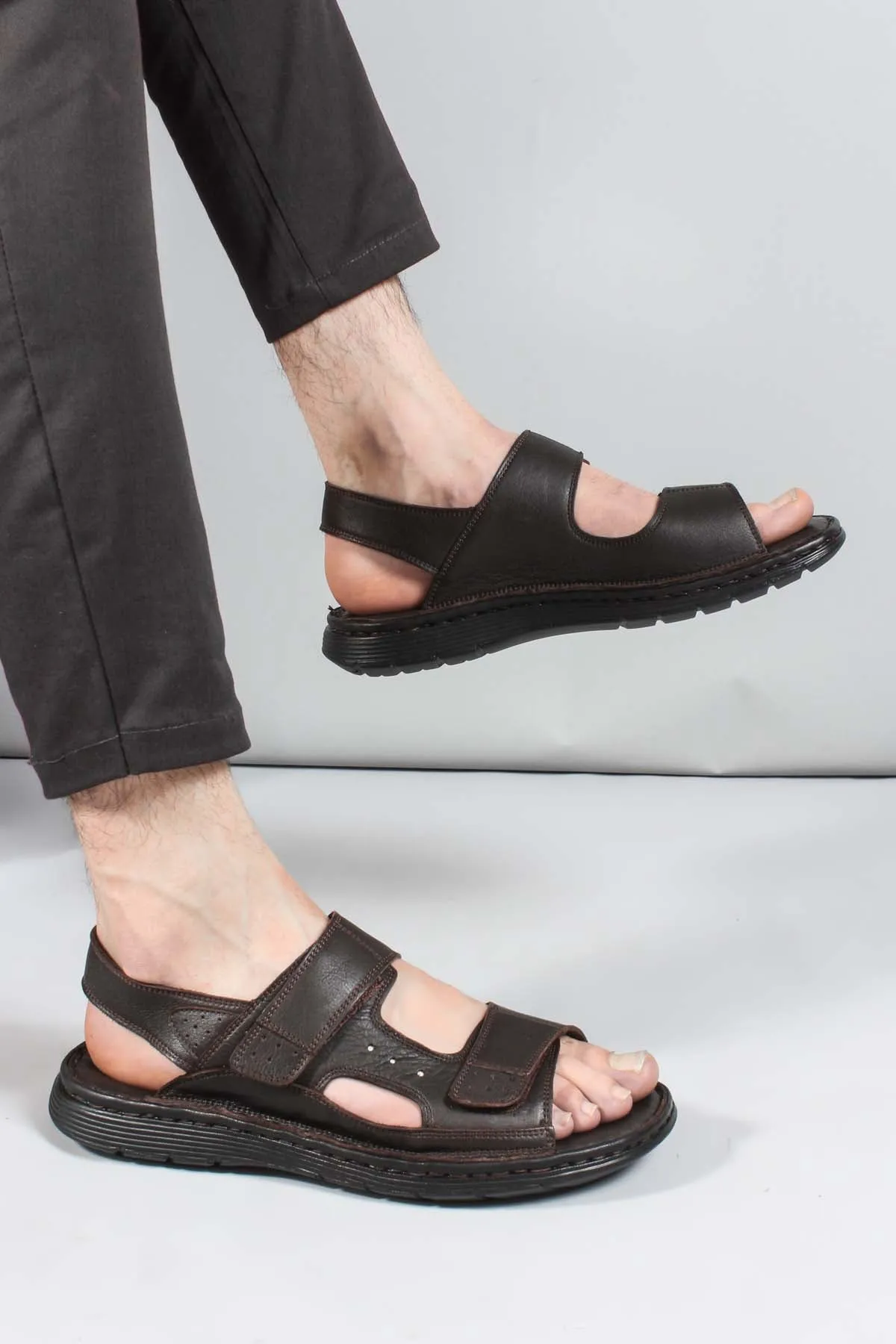 Men's Brown Leather Sandals with Adjustable Straps - Wessi sold by Wessi