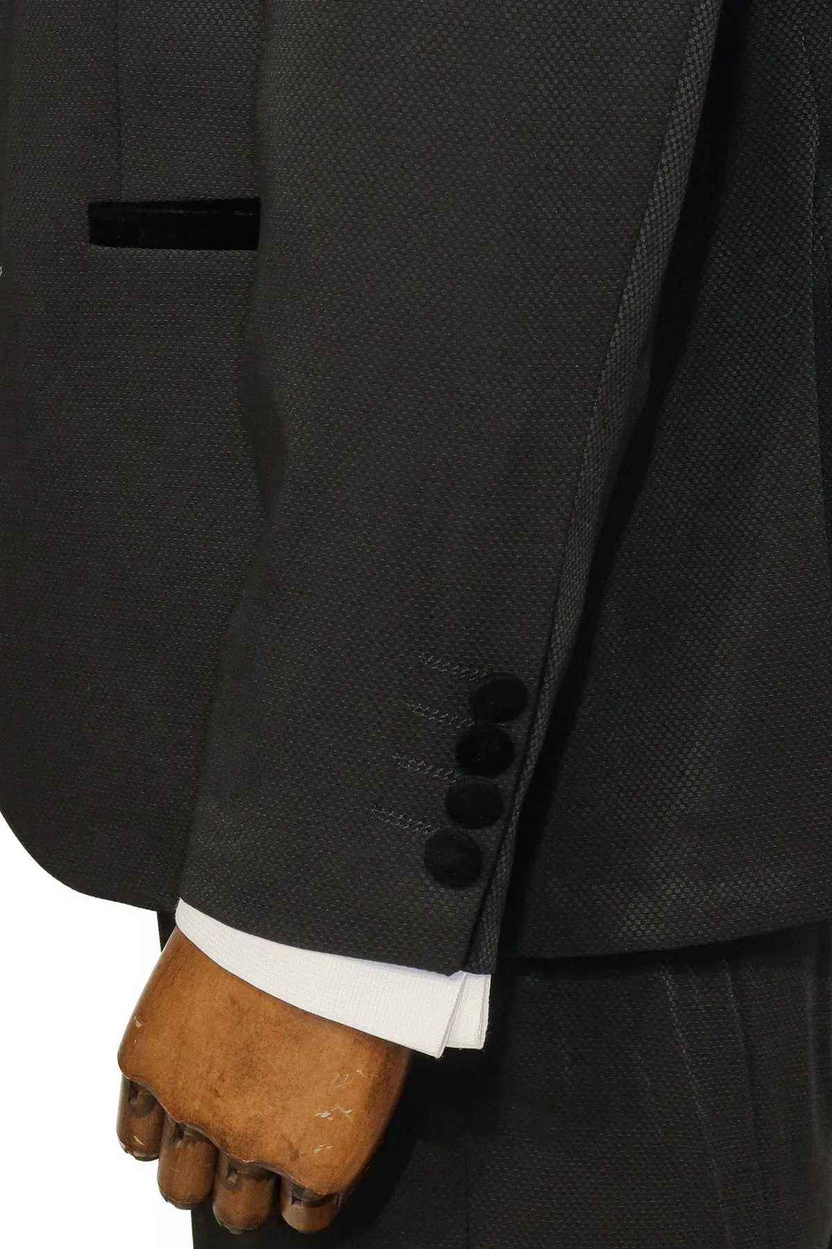 3 Piece Trim Detailed Self-Patterned Velvet Shawl Collar Black Men's Tuxedo - Wessi sold by Wessi product image thumbnail 5